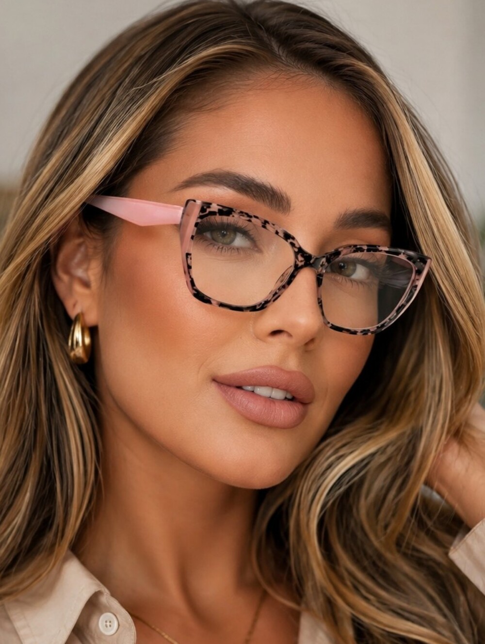 +4.00 Stylish Blush Pink with Tortoiseshell Accent Reading Glasses